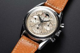 A RARE GENTLEMAN'S STAINLESS STEEL UNIVERSAL GENEVE TRI COMPAX MOONPHASE TRIPLE CALENDAR CHRONOGRAPH