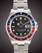 A GENTLEMAN'S STAINLESS STEEL ROLEX OYSTER PERPETUAL DATE GMT MASTER II 