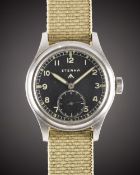 A GENTLEMAN'S STAINLESS STEEL BRITISH MILITARY ETERNA W.W.W. WRIST WATCH CIRCA 1940s, PART OF THE 