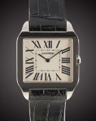 A GENTLEMAN'S 18K SOLID WHITE GOLD CARTIER SANTOS DUMONT WRIST WATCH CIRCA 2008, REF. 2651 Movement: