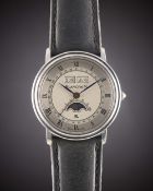 A GENTLEMAN'S STAINLESS STEEL BLANCPAIN VILLERET TRIPLE CALENDAR MOONPHASE WRIST WATCH CIRCA 1990,