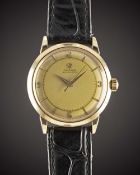 A GENTLEMAN'S 14K SOLID GOLD OMEGA AUTOMATIC WRIST WATCH CIRCA 1952, REF. G6525  Movement: 17J, 