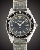 A RARE GENTLEMAN'S STAINLESS STEEL BRITISH MILITARY PRECISTA ROYAL NAVY DIVERS WRIST WATCH DATED