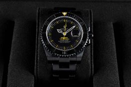 A GENTLEMAN'S BLACK COATED STAINLESS STEEL BAMFORD ROLEX OYSTER PERPETUAL DATE SUBMARINER BRACELET