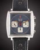 A GENTLEMAN'S STAINLESS STEEL HEUER MONACO CHRONOGRAPH WRIST WATCH CIRCA 1972, REF. 73633B 