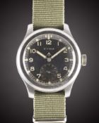 A GENTLEMAN'S STAINLESS STEEL BRITISH MILITARY CYMA W.W.W. WRIST WATCH CIRCA 1940s, PART OF THE 