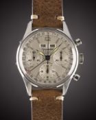 A GENTLEMAN'S STAINLESS STEEL GIGANDET WAKMANN TRIPLE CALENDAR CHRONOGRAPH WRIST WATCH CIRCA