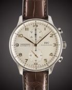 A GENTLEMAN'S STAINLESS STEEL IWC PORTUGUESE AUTOMATIC CHRONOGRAPH WRIST WATCH CIRCA 2000s, REF.