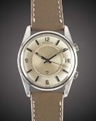 A GENTLEMAN'S STAINLESS STEEL JAEGER LECOULTRE MEMOVOX ALARM WRIST WATCH CIRCA 1960s, WITH QUARTERLY