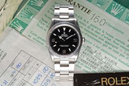 A RARE GENTLEMAN'S STAINLESS STEEL ROLEX OYSTER PERPETUAL EXPLORER 