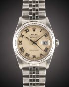 A GENTLEMAN'S STEEL & WHITE GOLD ROLEX OYSTER PERPETUAL DATEJUST BRACELET WATCH CIRCA 1988, REF.