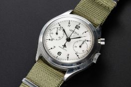 A RARE GENTLEMAN'S STAINLESS STEEL BRITISH MILITARY ROYAL NAVY NUCLEAR SUBMARINE LEMANIA SINGLE