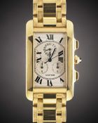 A GENTLEMAN'S 18K SOLID GOLD CARTIER TANK AMERICAINE CHRONOGRAPH BRACELET WATCH DATED 2003, REF.