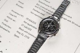 A RARE GENTLEMAN'S STAINLESS STEEL OMEGA SPEEDMASTER PROFESSIONAL CHRONOGRAPH BRACELET WATCH DATED