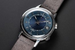 A RARE GENTLEMAN'S STAINLESS STEEL JAEGER LECOULTRE MEMOVOX SPEED BEAT AUTOMATIC ALARM WRIST WATCH