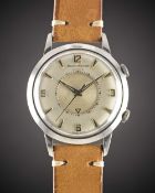 A RARE GENTLEMAN'S STAINLESS STEEL JAEGER LECOULTRE MEMOVOX AUTOMATIC ALARM WRIST WATCH CIRCA