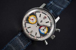 A RARE GENTLEMAN'S STAINLESS STEEL LIP CHRONOGRAPH WRIST WATCH CIRCA 1970, WITH 
