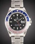 A RARE GENTLEMAN'S STAINLESS STEEL ROLEX OYSTER PERPETUAL DATE GMT MASTER 