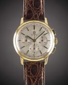 A GENTLEMAN'S 18K SOLID GOLD OMEGA DE VILLE CHRONOGRAPH WRIST WATCH CIRCA 1968, REF. 141.010-67 WITH