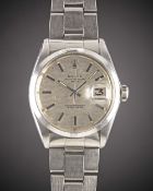 A GENTLEMAN'S STAINLESS STEEL ROLEX OYSTER PERPETUAL DATE BRACELET WATCH CIRCA 1973, REF. 1500