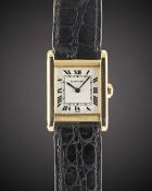 A GENTLEMAN'S SIZE 18K SOLID GOLD CARTIER PARIS TANK NORMALE WRIST WATCH CIRCA 1980s Movement: