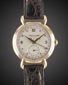 A GENTLEMAN'S LARGE SIZE 18K SOLID ROSE GOLD JAEGER LECOULTRE TRIPLE CALENDAR WRIST WATCH CIRCA