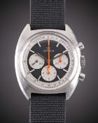 A GENTLEMAN'S STAINLESS STEEL LEMANIA CHRONOGRAPH WRIST WATCH CIRCA 1970s, REF. 9655 WITH 