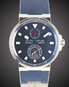 A GENTLEMAN'S STAINLESS STEEL ULYSSE NARDIN MAXI MARINE CHRONOMETER DIVERS WRIST WATCH