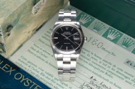 A GENTLEMAN'S STAINLESS STEEL ROLEX OYSTER PERPETUAL AIR KING DATE BRACELET WATCH DATED 1989, REF.