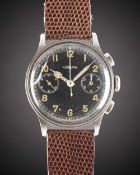 A RARE GENTLEMAN'S LARGE SIZE STAINLESS STEEL LEMANIA 15TL CHRONOGRAPH WRIST WATCH CIRCA 1940,