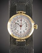 A RARE GENTLEMAN'S 18K SOLID GOLD LONGINES MONO-PUSHER CHRONOGRAPH WRIST WATCH DATED 1917, WITH