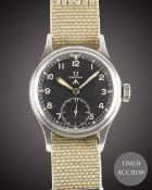 A GENTLEMAN'S STAINLESS STEEL BRITISH MILITARY OMEGA W.W.W. WRIST WATCH CIRCA 1940s, PART OF THE 