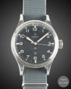 A GENTLEMAN'S STAINLESS STEEL BRITISH MILITARY OMEGA RAF PILOTS WRIST WATCH DATED 1953, REF. 2777-