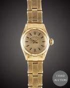 A LADIES 18K SOLID GOLD ROLEX OYSTER PERPETUAL BRACELET WATCH CIRCA 1972, REF. 6719 Movement: 28J,