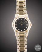 A LADIES 18K SOLID GOLD & DIAMOND EBEL 1911 BRACELET WATCH CIRCA 1990s, REF. 888944 WITH BLACK