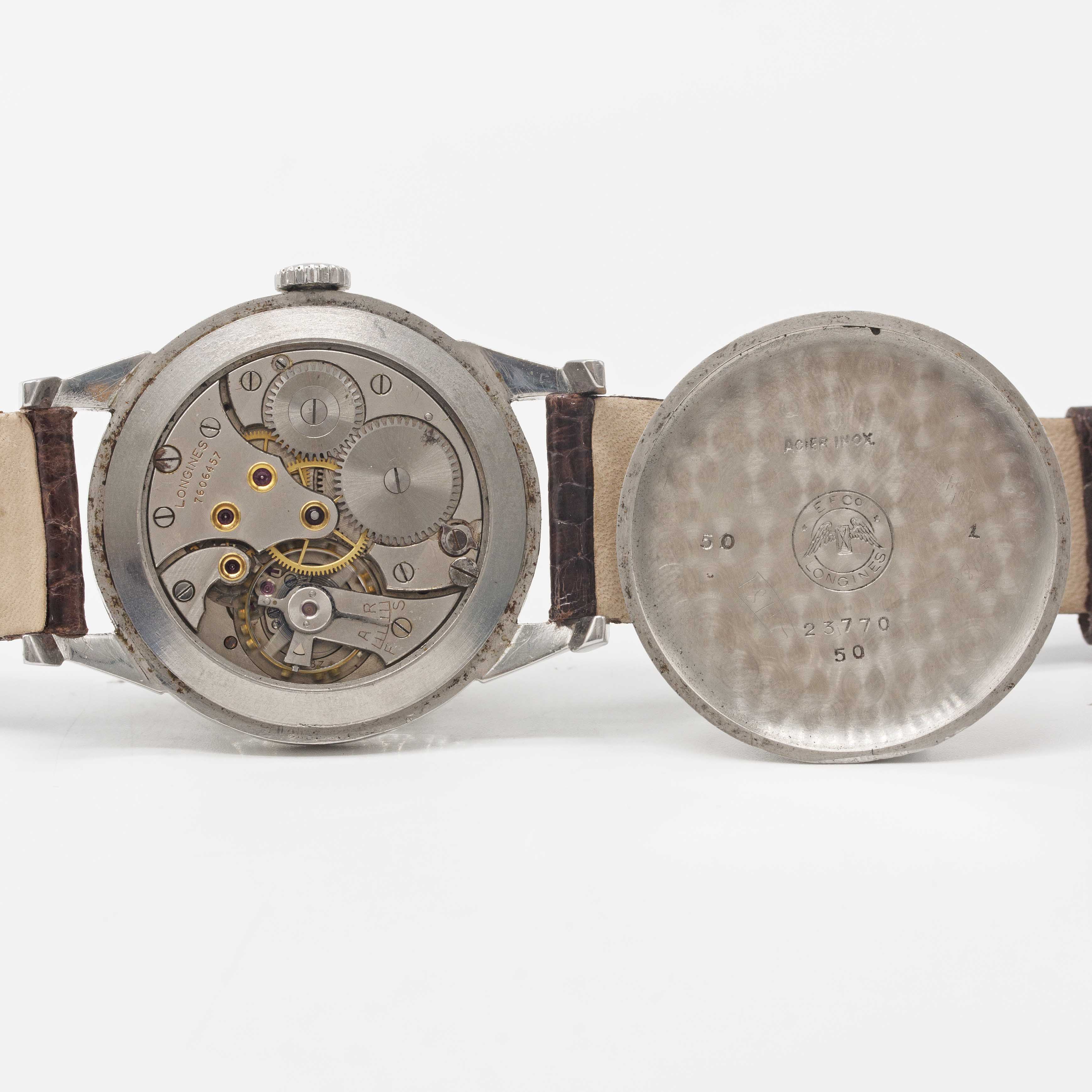A GENTLEMAN'S LARGE SIZE STAINLESS STEEL LONGINES WRIST WATCH CIRCA 1948, REF. 23770 WITH "PINCER" - Image 6 of 6