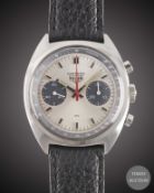 A GENTLEMAN'S STAINLESS STEEL HEUER CARRERA CHRONOGRAPH WRIST WATCH CIRCA 1970, REF. 73353 WITH 