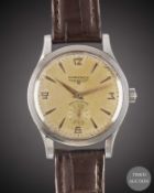 A GENTLEMAN'S LARGE SIZE STAINLESS STEEL LONGINES WRIST WATCH CIRCA 1950, REF. 6119 3 WITH QUARTERLY