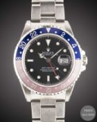 A RARE GENTLEMAN'S STAINLESS STEEL ROLEX OYSTER PERPETUAL DATE GMT MASTER 