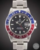 A GENTLEMAN'S STAINLESS STEEL ROLEX OYSTER PERPETUAL DATE GMT MASTER BRACELET WATCH CIRCA 1984, REF.