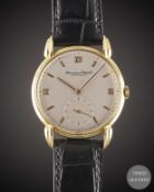 A GENTLEMAN'S 18K SOLID GOLD IWC WRIST WATCH CIRCA 1950s, WITH 