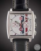 A GENTLEMAN'S STAINLESS STEEL TAG HEUER MONACO AUTOMATIC CHRONOGRAPH WRIST WATCH CIRCA 2008, REF.