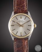 A GENTLEMAN'S STEEL & GOLD ROLEX OYSTER PERPETUAL AIR KING WRIST WATCH CIRCA 1973, REF. 5501