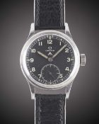 A GENTLEMAN'S STAINLESS STEEL BRITISH MILITARY OMEGA W.W.W. WRIST WATCH CIRCA 1945, PART OF THE 