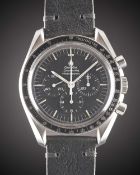 A RARE GENTLEMAN'S STAINLESS STEEL OMEGA SPEEDMASTER PROFESSIONAL CHRONOGRAPH WRIST WATCH CIRCA