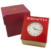 A GILT METAL ZENITH EXACT TIME DESK CLOCK CIRCA 1960s, WITH SILVER 