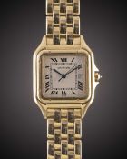 A GENTLEMAN'S SIZE 18K SOLID GOLD CARTIER PANTHERE BRACELET WATCH CIRCA 1990s Movement: Quartz,