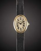 A RARE LADIES 18K SOLID GOLD CARTIER LONDON BAIGNOIRE WRIST WATCH CIRCA 1972, WITH LONDON