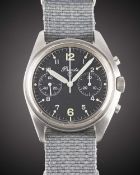 A RARE GENTLEMAN'S STAINLESS STEEL BRITISH MILITARY PRECISTA RAF PILOTS CHRONOGRAPH WRIST WATCH