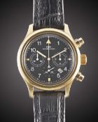 A GENTLEMAN'S 18K SOLID YELLOW GOLD IWC DER FLIEGER CHRONOGRAPH WRIST WATCH CIRCA 1990s, REF. 3740